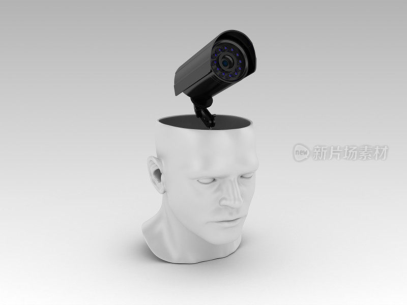 人头与安全摄像头- 3D渲染